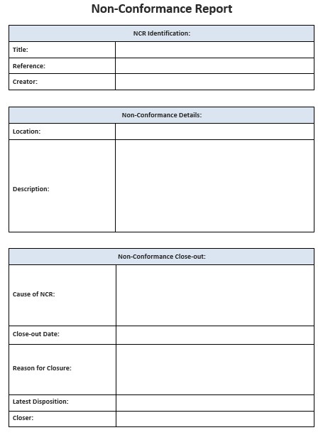 Non Conformance Report